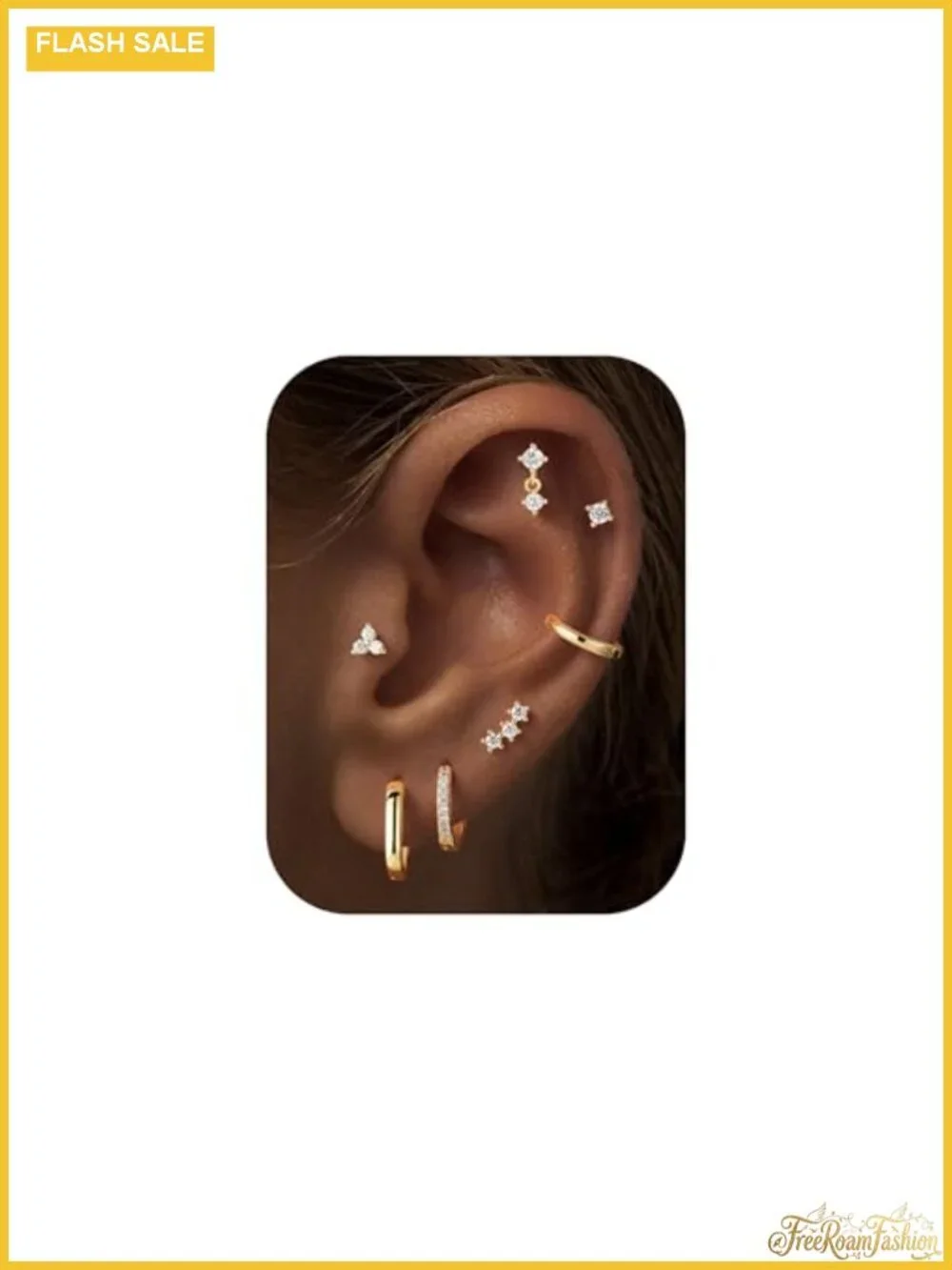 14K Gold-Plated Hypoallergenic CZ Stud Hoop Earring Set for Women, 7-Piece Stack